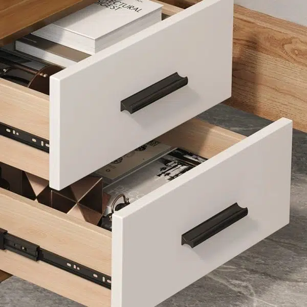 Contemporary Nordic Rectangular Tabletop Solid Wood Nightstand 2-Drawer For Bedroom - Image 7