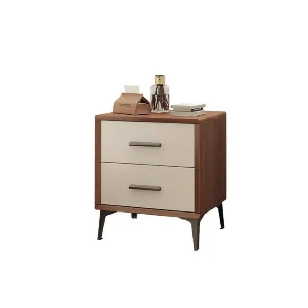 Contemporary Nordic Rectangular Tabletop Solid Wood Nightstand 2-Drawer For Bedroom - Image 14