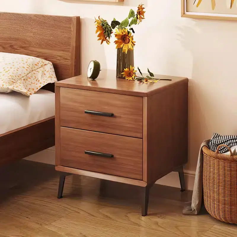 BS-Lighting-LP01869-16.jpg Contemporary Nordic Rectangular Tabletop Solid Wood Nightstand 2-Drawer For Bedroom - Image 1