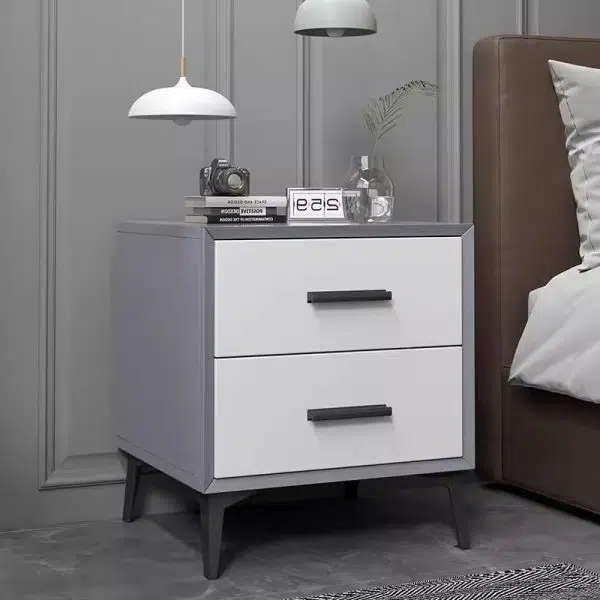 Contemporary Nordic Rectangular Tabletop Solid Wood Nightstand 2-Drawer For Bedroom - Image 15