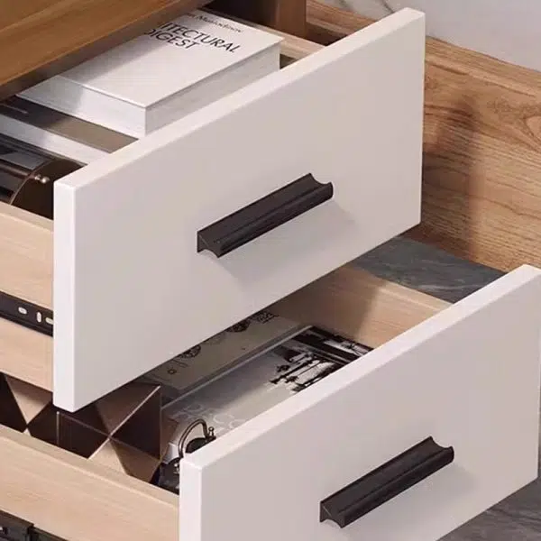 Contemporary Nordic Rectangular Tabletop Solid Wood Nightstand 2-Drawer For Bedroom - Image 5