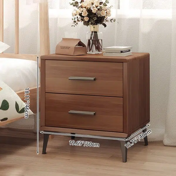 Contemporary Nordic Rectangular Tabletop Solid Wood Nightstand 2-Drawer For Bedroom - Image 4