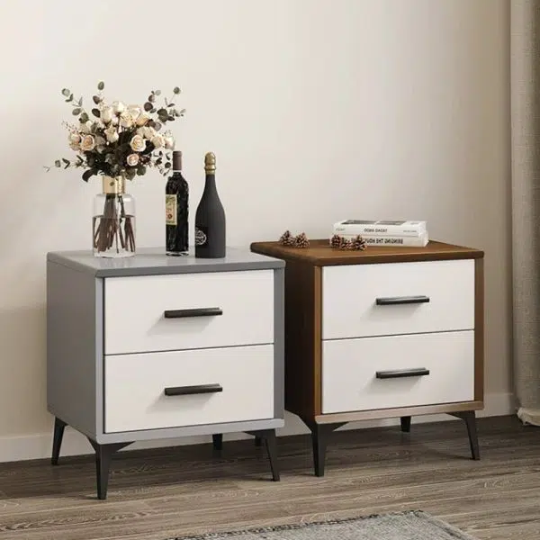 Contemporary Nordic Rectangular Tabletop Solid Wood Nightstand 2-Drawer For Bedroom - Image 3