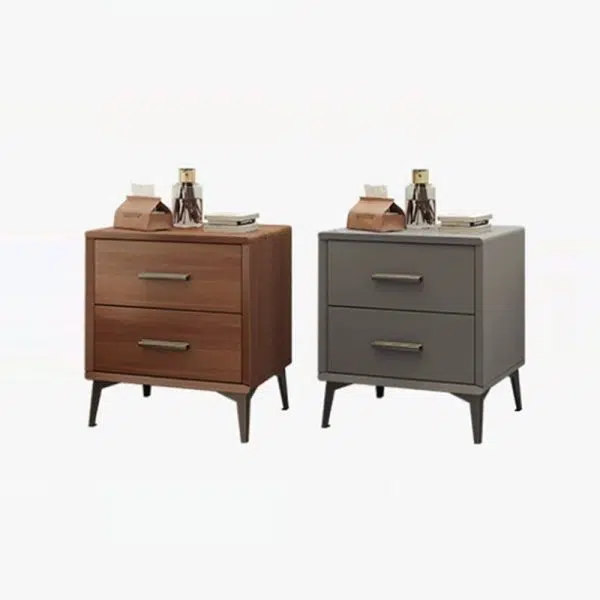 Contemporary Nordic Rectangular Tabletop Solid Wood Nightstand 2-Drawer For Bedroom - Image 13