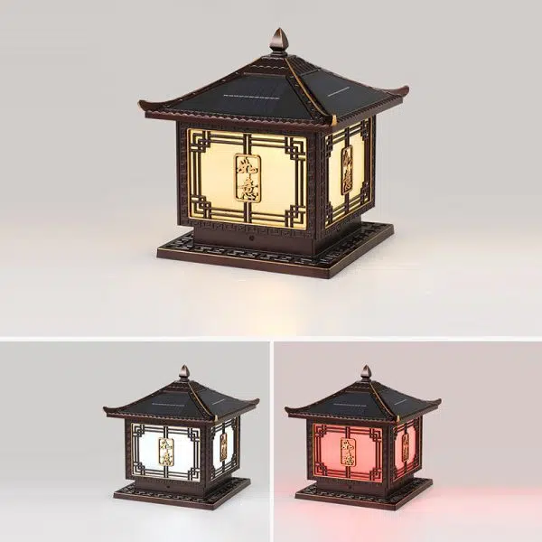 Traditional Chinese Square Patio Ruyi Solar Waterproof Glass Aluminum LED Outdoor Light For Garden - Image 36