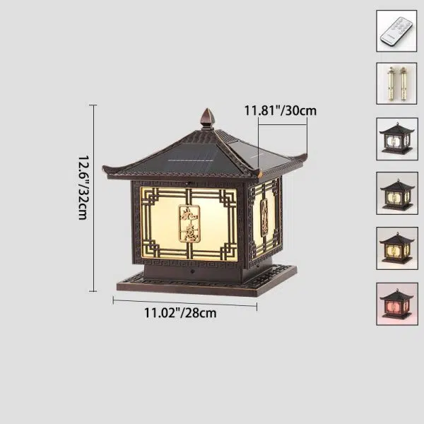 Traditional Chinese Square Patio Ruyi Solar Waterproof Glass Aluminum LED Outdoor Light For Garden - Image 5