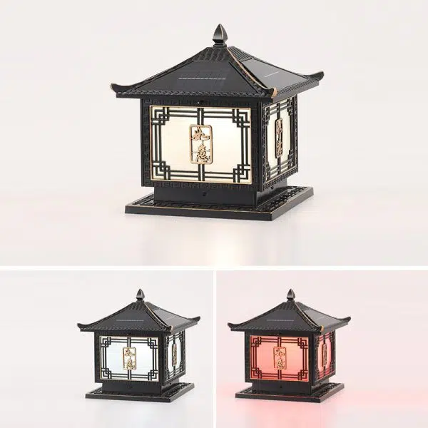 Traditional Chinese Square Patio Ruyi Solar Waterproof Glass Aluminum LED Outdoor Light For Garden - Image 37