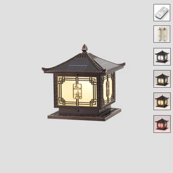 Traditional Chinese Square Patio Ruyi Solar Waterproof Glass Aluminum LED Outdoor Light For Garden - Image 25