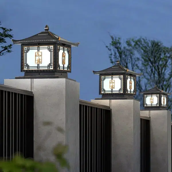 Traditional Chinese Square Patio Ruyi Solar Waterproof Glass Aluminum LED Outdoor Light For Garden - Image 16