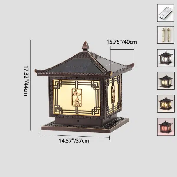Traditional Chinese Square Patio Ruyi Solar Waterproof Glass Aluminum LED Outdoor Light For Garden - Image 7