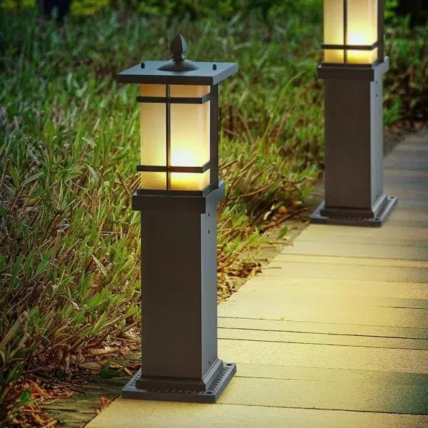 Modern Minimalist Rectangle Lattice Glass Aluminum 1-Light Landscape Lighting Outdoor Light For Garden - Image 2