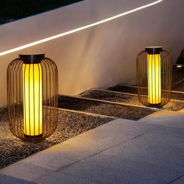 Traditional Chinese Birdcage Cylinder Faux Dolomite Stainless Steel 1-Light Outdoor Landscape For Outdoor Patio - Image 2
