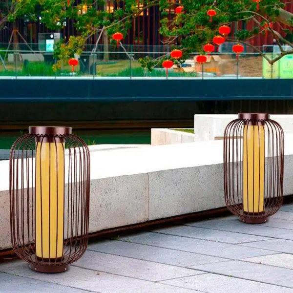 Traditional Chinese Birdcage Cylinder Faux Dolomite Stainless Steel 1-Light Outdoor Landscape For Outdoor Patio - Image 18