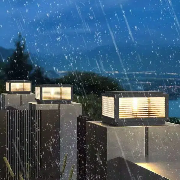 Modern Minimalist Square Stripe Galvanized Iron Stainless Steel Solar LED Outdoor Landscape For Outdoor Patio - Image 11