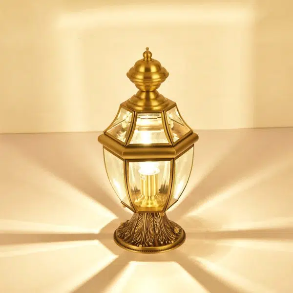 Contemporary Scandinavian Hexagonal Bell Glass Brass 1-Light Outdoor Light For Outdoor Patio - Image 2