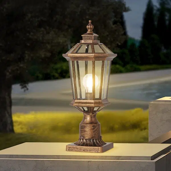 Traditional Vintage Octagonal Square Curved Linear Glass Aluminum 1-Light Outdoor Light For Garden - Image 2