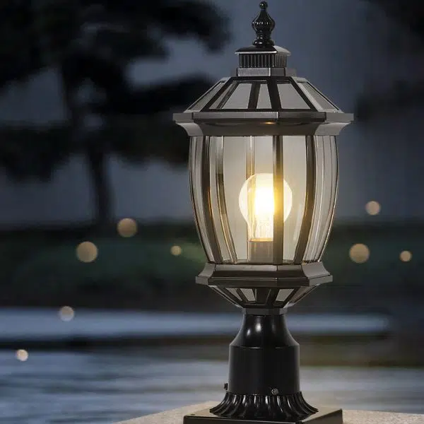 Traditional Vintage Octagonal Square Curved Linear Glass Aluminum 1-Light Outdoor Light For Garden - Image 3