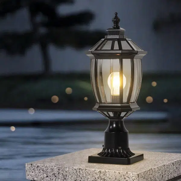 Traditional Vintage Octagonal Square Curved Linear Glass Aluminum 1-Light Outdoor Light For Garden - Image 8