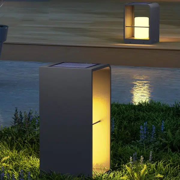 Modern Minimalist Rectangle Cylinder Solar Waterproof PE Hardware LED Outdoor Light For Garden - Image 2