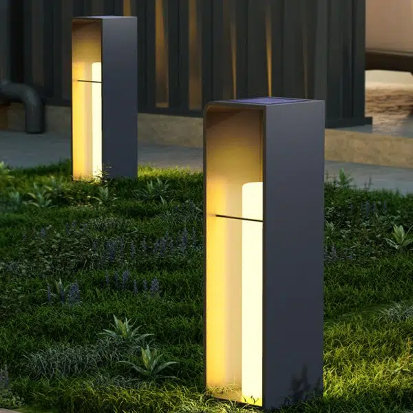 Modern Minimalist Rectangle Cylinder Solar Waterproof PE Hardware LED Outdoor Light For Garden - Image 9