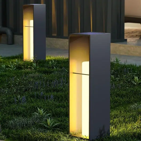 Modern Minimalist Rectangle Cylinder Solar Waterproof PE Hardware LED Outdoor Light For Garden