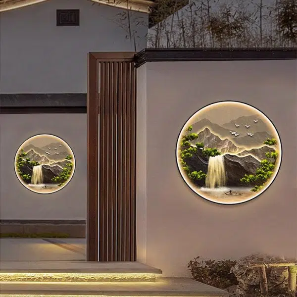Modern Art Deco Solar Waterproof Aluminum Alloy Crystalline Round Landscape LED Wall Sconce Lamp For Outdoor Patio - Image 2