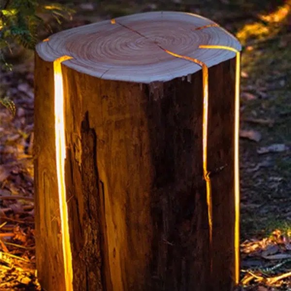 Modern Art Deco Solar Waterproof Resin Fiberglass Cylinder Tree Stump Wood Grain LED Landscape Lighting Outdoor Light For Garden - Image 10