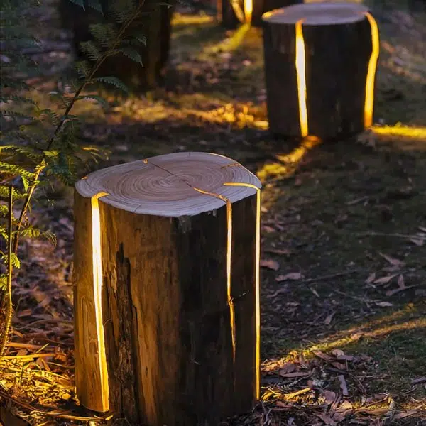 Modern Art Deco Solar Waterproof Resin Fiberglass Cylinder Tree Stump Wood Grain LED Landscape Lighting Outdoor Light For Garden - Image 4