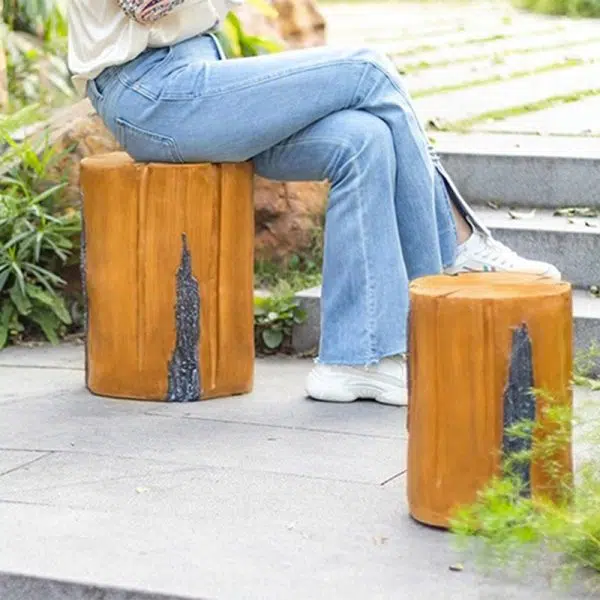 Modern Art Deco Solar Waterproof Resin Fiberglass Cylinder Tree Stump Wood Grain LED Landscape Lighting Outdoor Light For Garden - Image 21