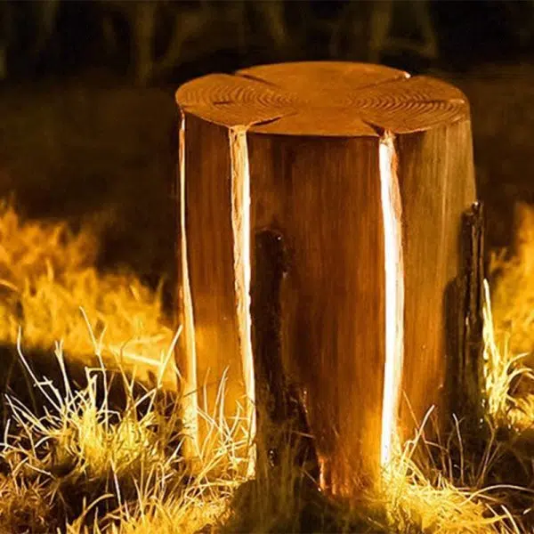 Modern Art Deco Solar Waterproof Resin Fiberglass Cylinder Tree Stump Wood Grain LED Landscape Lighting Outdoor Light For Garden - Image 3
