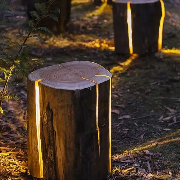 Modern Art Deco Solar Waterproof Resin Fiberglass Cylinder Tree Stump Wood Grain LED Landscape Lighting Outdoor Light For Garden - Image 14