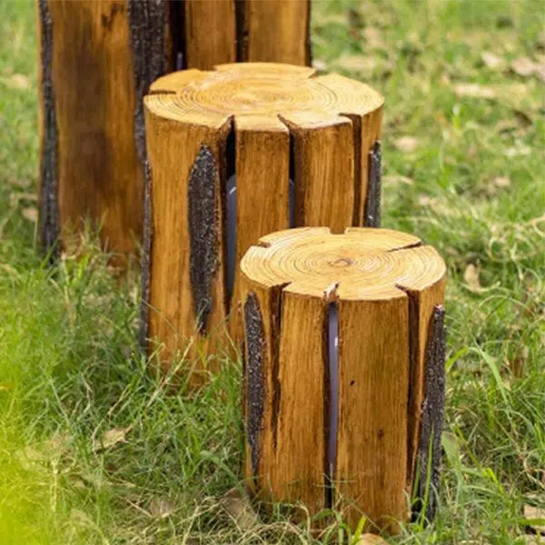 Modern Art Deco Solar Waterproof Resin Fiberglass Cylinder Tree Stump Wood Grain LED Landscape Lighting Outdoor Light For Garden - Image 19