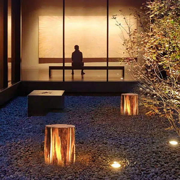 Modern Art Deco Solar Waterproof Resin Fiberglass Cylinder Tree Stump Wood Grain LED Landscape Lighting Outdoor Light For Garden - Image 16