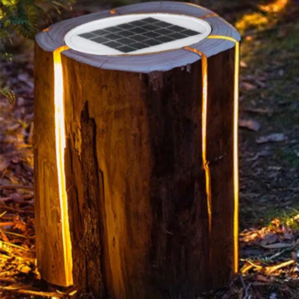 Modern Art Deco Solar Waterproof Resin Fiberglass Cylinder Tree Stump Wood Grain LED Landscape Lighting Outdoor Light For Garden - Image 9