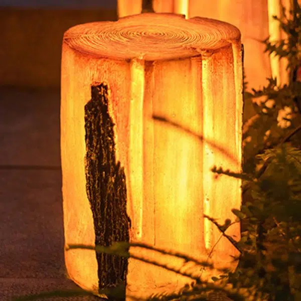 Modern Art Deco Solar Waterproof Resin Fiberglass Cylinder Tree Stump Wood Grain LED Landscape Lighting Outdoor Light For Garden - Image 11