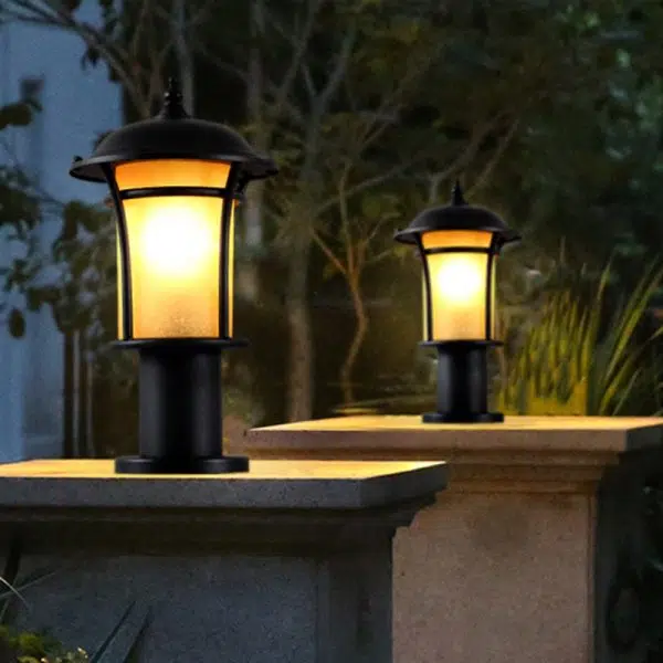 Traditional Chinese Waterproof Iron Glass Column Square 1-Light Landscape Lighting Outdoor Light For Garden - Image 2