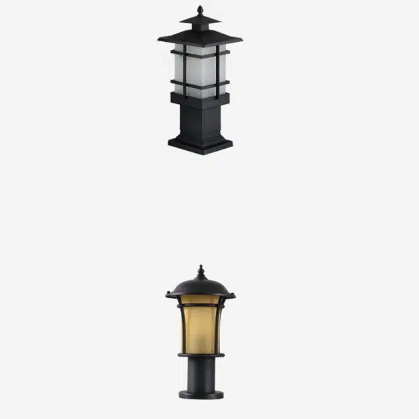 Traditional Chinese Waterproof Iron Glass Column Square 1-Light Landscape Lighting Outdoor Light For Garden - Image 20