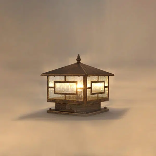 Traditional Chinese Waterproof Iron Glass Column Square 1-Light Landscape Lighting Outdoor Light For Garden - Image 22