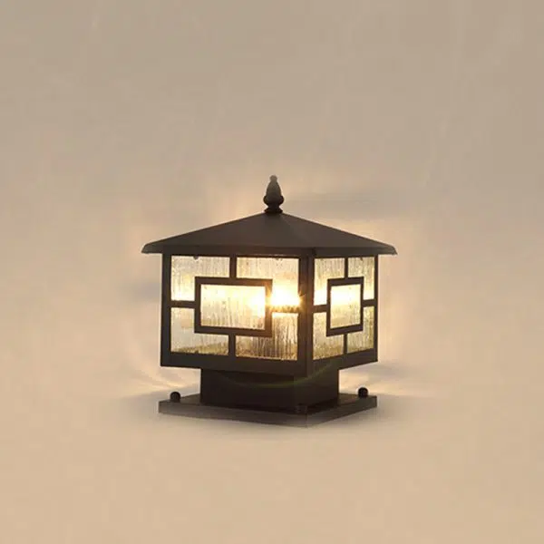 Traditional Chinese Waterproof Iron Glass Column Square 1-Light Landscape Lighting Outdoor Light For Garden - Image 23