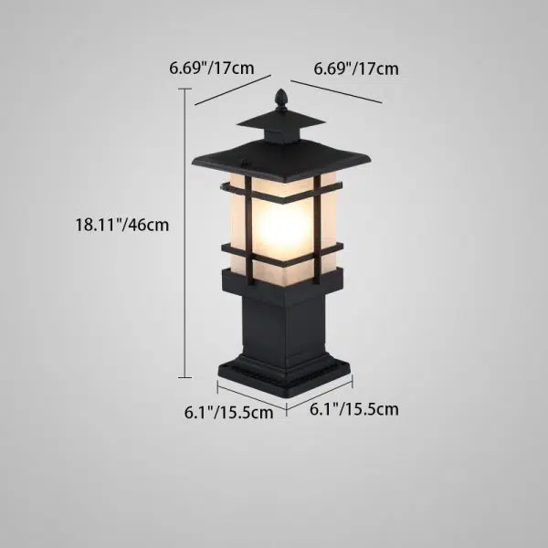 Traditional Chinese Waterproof Iron Glass Column Square 1-Light Landscape Lighting Outdoor Light For Garden - Image 7