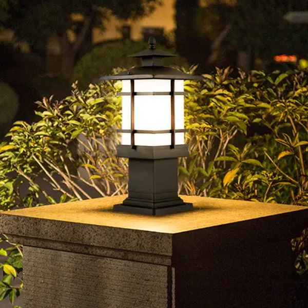 Traditional Chinese Waterproof Iron Glass Column Square 1-Light Landscape Lighting Outdoor Light For Garden - Image 4