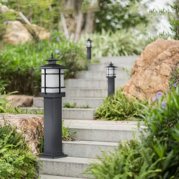 Traditional Chinese Waterproof Iron Glass Column Square 1-Light Landscape Lighting Outdoor Light For Garden - Image 15