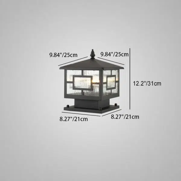 Traditional Chinese Waterproof Iron Glass Column Square 1-Light Landscape Lighting Outdoor Light For Garden - Image 9