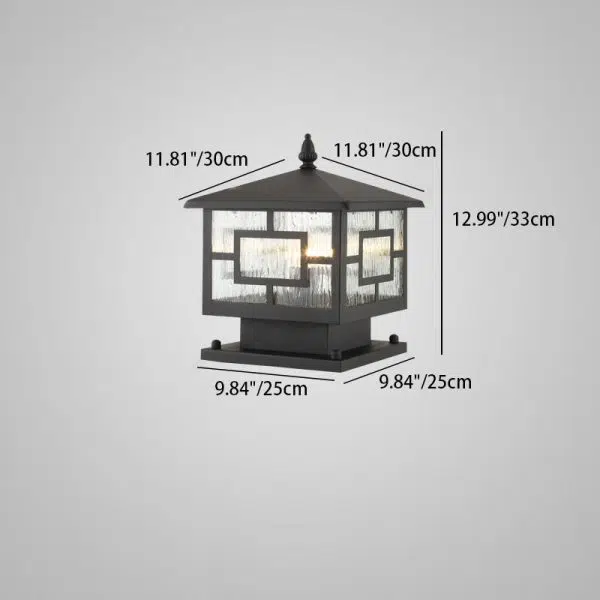 Traditional Chinese Waterproof Iron Glass Column Square 1-Light Landscape Lighting Outdoor Light For Garden - Image 10