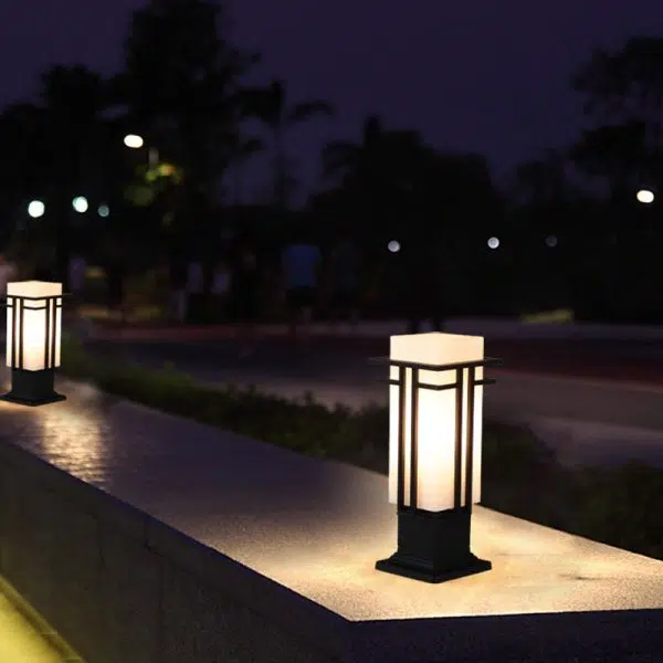 Traditional Chinese Waterproof Iron Glass Column Square 1-Light Landscape Lighting Outdoor Light For Garden - Image 16