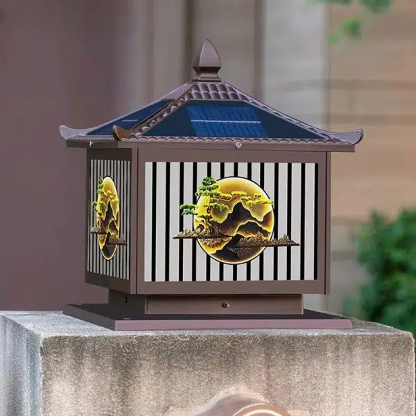 Traditional Chinese Solar Waterproof Aluminum PC Glass Pine Tree Square Cylinder LED Landscape Lighting Outdoor Light For Outdoor Patio - Image 4