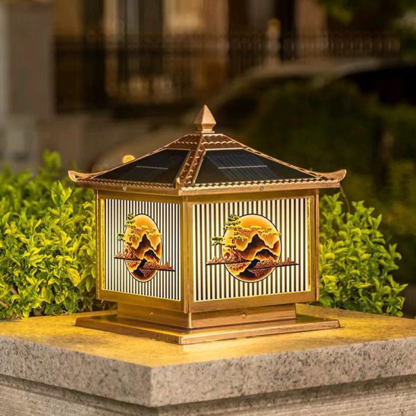 Traditional Chinese Solar Waterproof Aluminum PC Glass Pine Tree Square Cylinder LED Landscape Lighting Outdoor Light For Outdoor Patio - Image 2