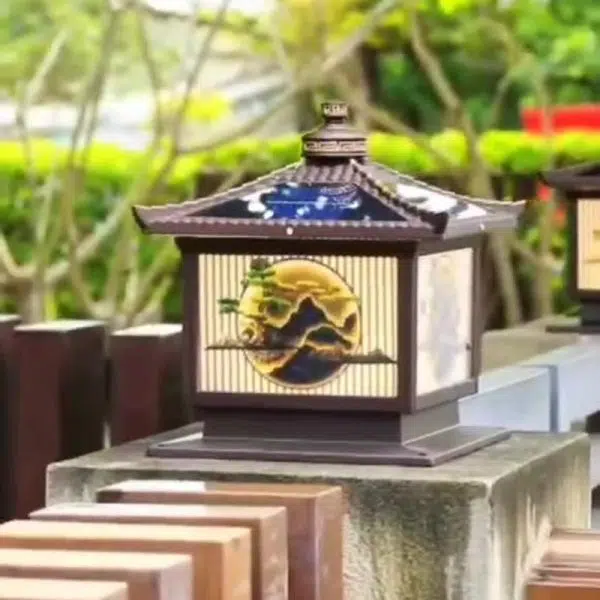 Traditional Chinese Solar Waterproof Aluminum PC Glass Pine Tree Square Cylinder LED Landscape Lighting Outdoor Light For Outdoor Patio - Image 3