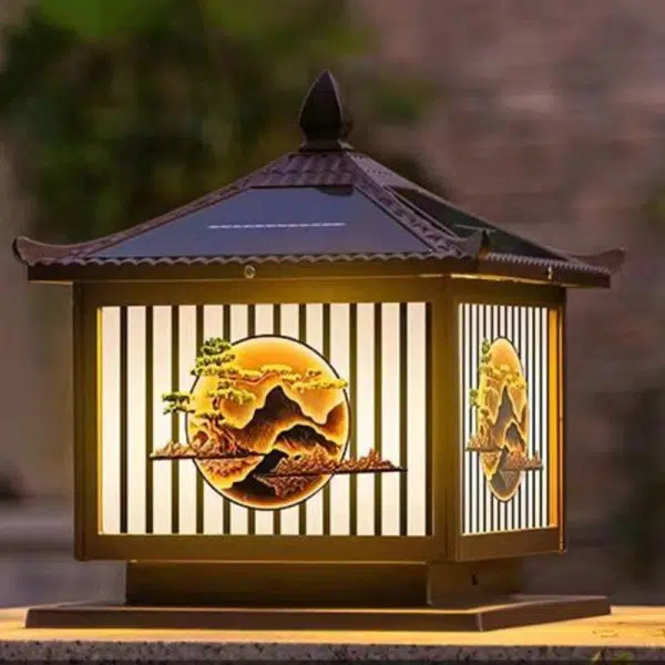 Traditional Chinese Solar Waterproof Aluminum PC Glass Pine Tree Square Cylinder LED Landscape Lighting Outdoor Light For Outdoor Patio - Image 19