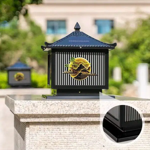 Traditional Chinese Solar Waterproof Aluminum PC Glass Pine Tree Square Cylinder LED Landscape Lighting Outdoor Light For Outdoor Patio - Image 18